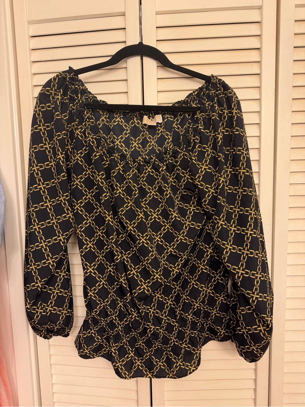 Michael Kors Women’s Black Chain-Print Peasant Blouse